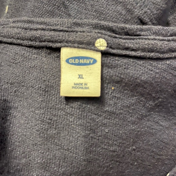 Old Navy Navy Blue with White Polka Dot Short Sleeve Knot Top - Picture 3 of 4